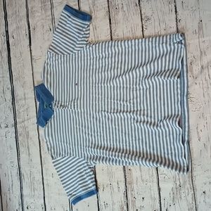 Tommy Hilfiger Men's Blue White Striped Cotton Polo Shirt XL